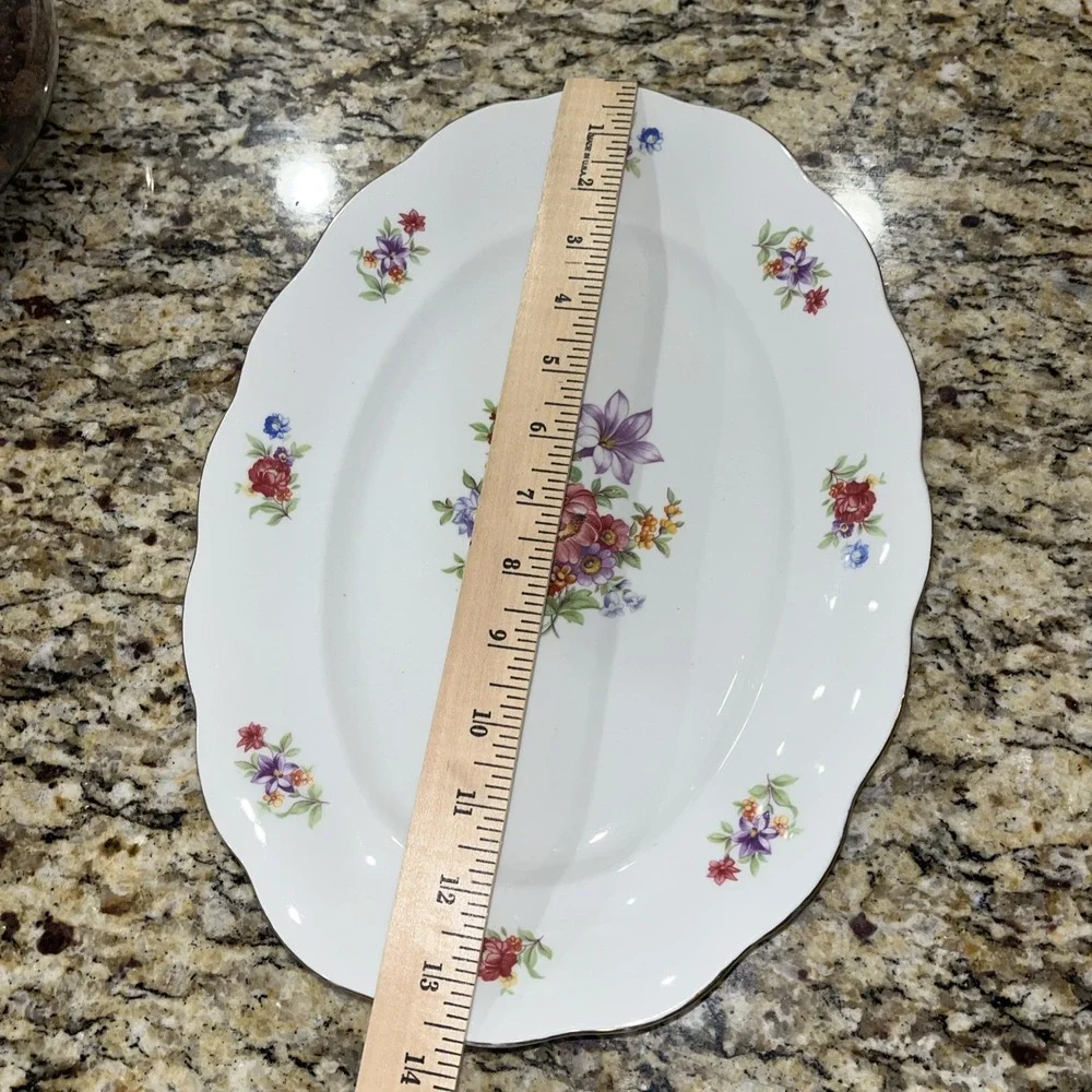 Vintage Favolina Floral Flowers Spring Bouquet Oval Platter made in Poland